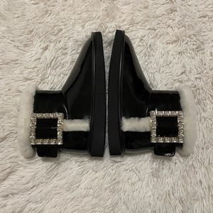 Roger Vivier Winter Viv Strass Buckle Shearling & Patent Leather Ankle Boots